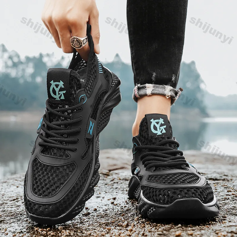 

Мужские кроссовки большого размера, новинка лета 2025, дышащие кроссовки с сеткой, модная удобная повседневная обувь на шнуровке, увеличивающая рост