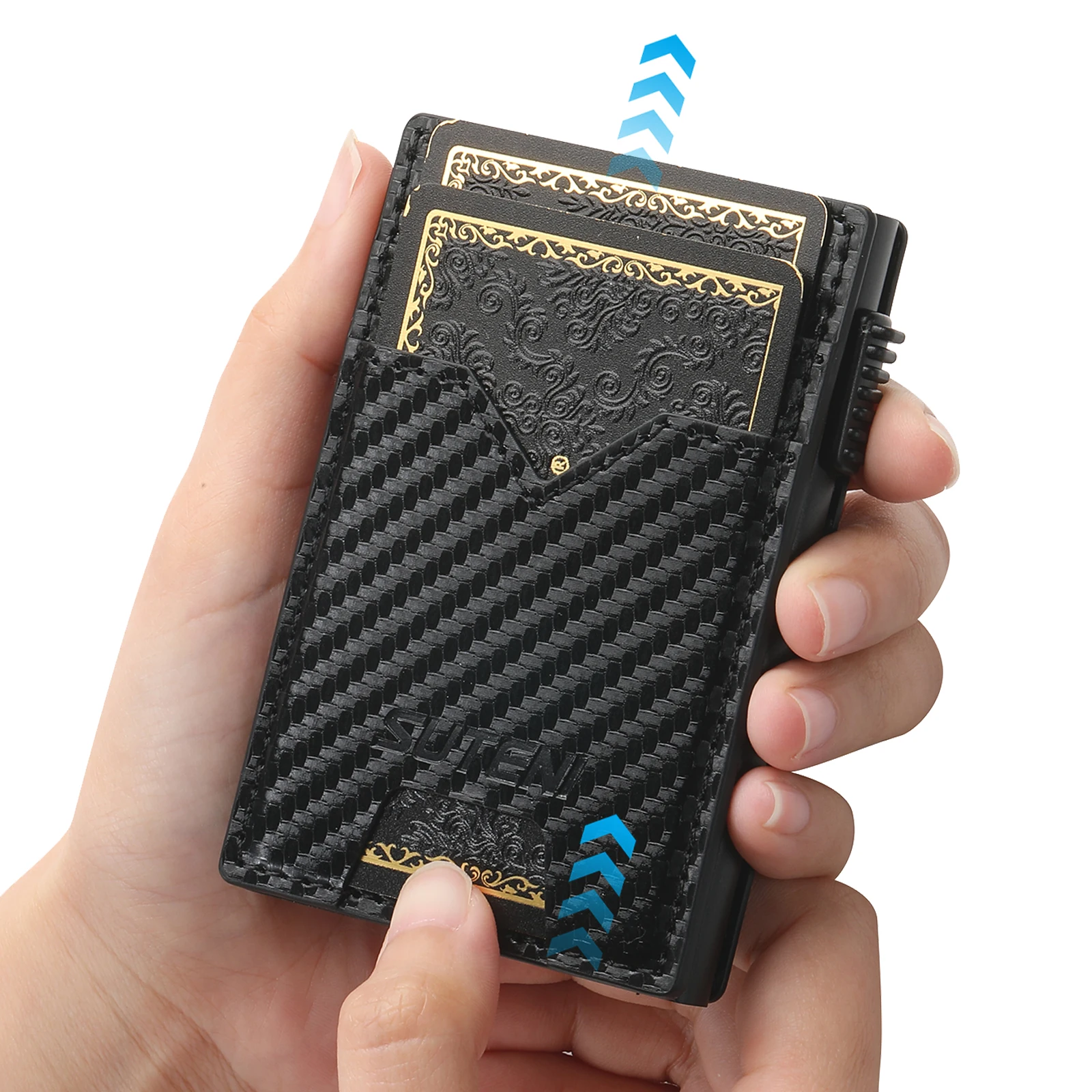 SUTENI For Men Wallet Card Slot  Faux Leather Wallet Card Box Pressing The Button Automatically Ejects The Card