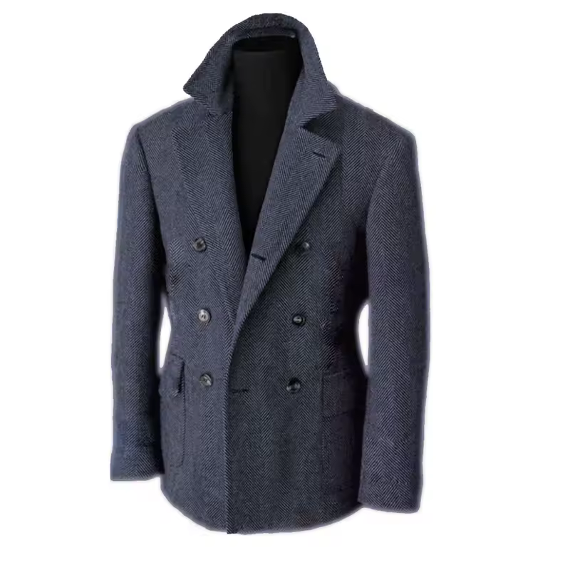 British Men's Blazers Vintage Herringbone Tweed Formal Jacket Wool Blend Double Breasted Casual Autumn Winter Suit Coat - Image 11