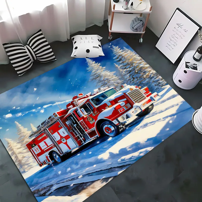 3D Printed Fire Engine Whistle Carpet, Living Room Bedroom Mat Children's Room Soft and Comfortable Anti-slip Rug Christmas Gift