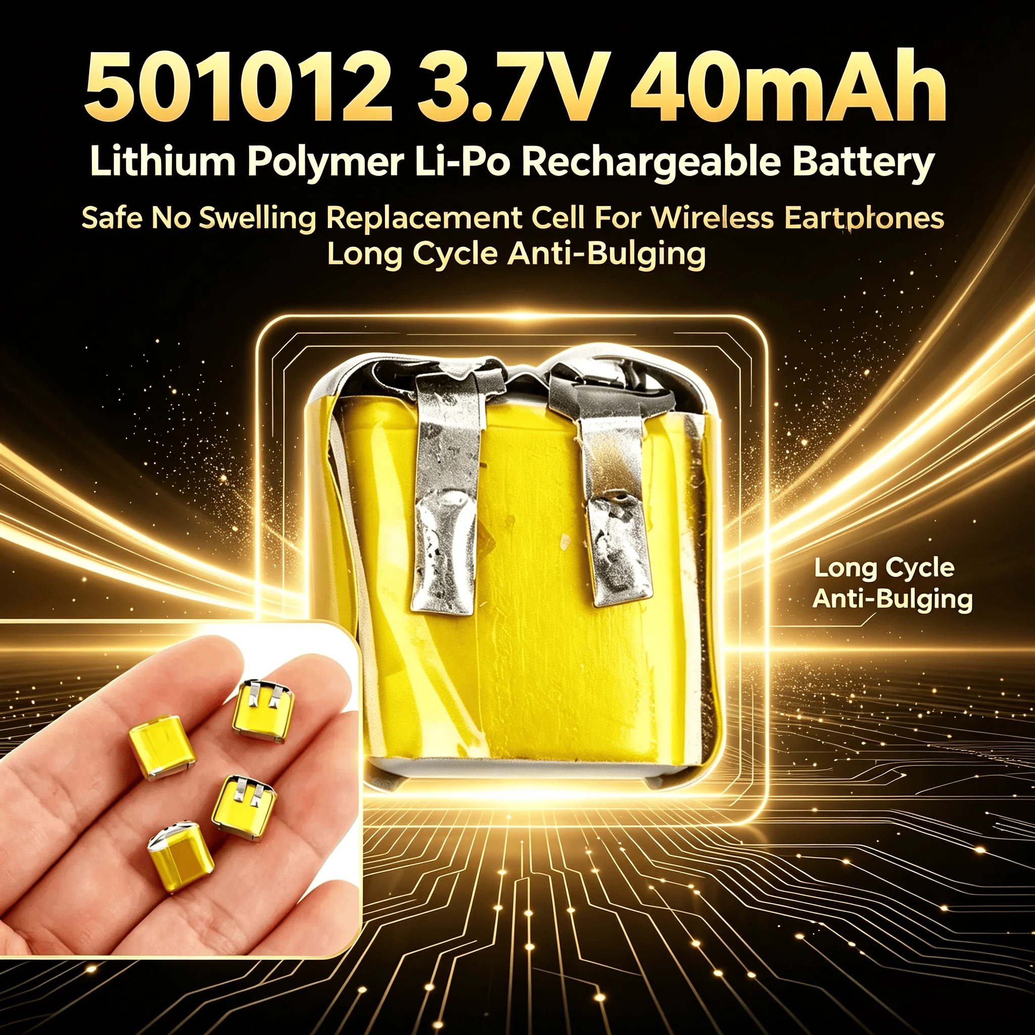 501012 3.7V 40mAh Lithium Polymer Li-Po Rechargeable Battery Long Cycle Anti-Bulging For Wireless Earbuds Bluetooth Headset