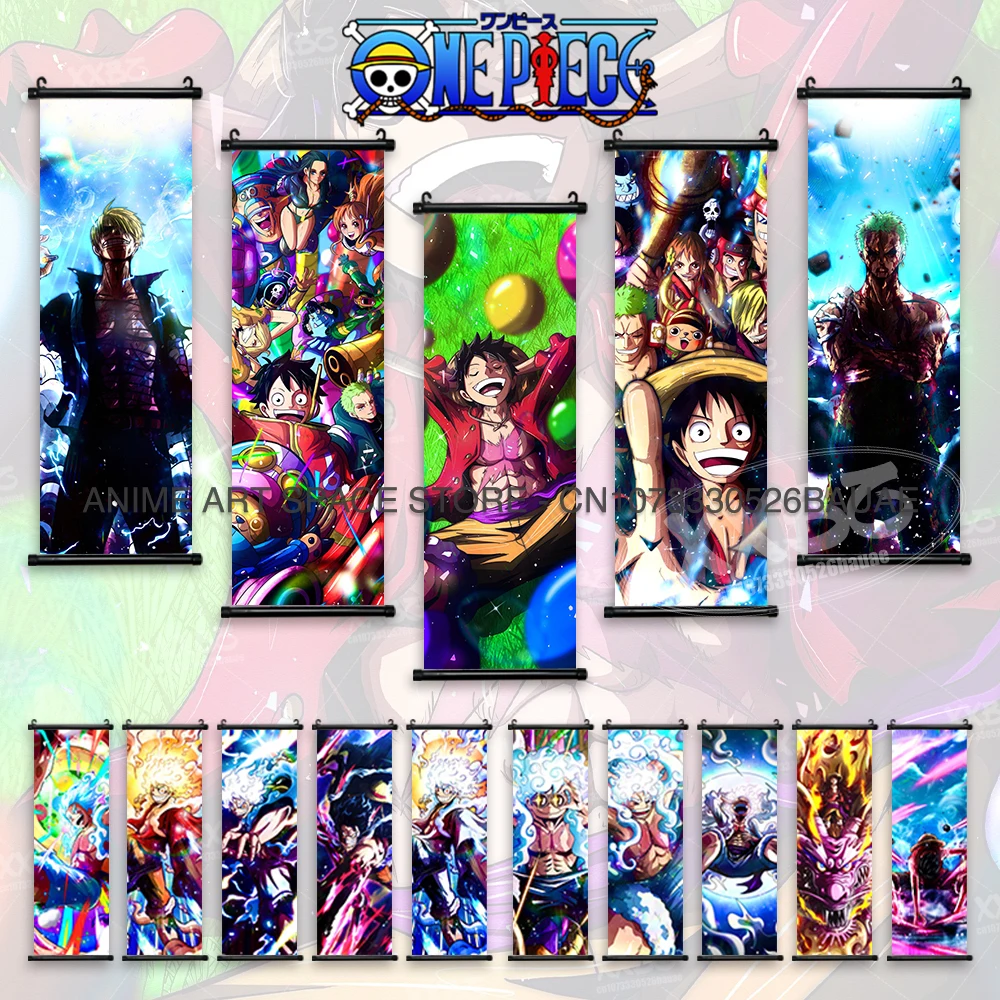 

ONE PIECE Hanging Painting Ace Wall Art Luffy Gear 5 Figures Anime Poster Zoro Home Decor Nami Scrolls Pictures Cartoon Robin