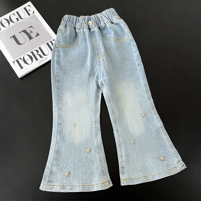 Girls' Jeans Fashionable Bell-Bottom Pants Baby Girls' Fashionable All-Match Casual Korean Style Bootcut Pants Spring Autumn