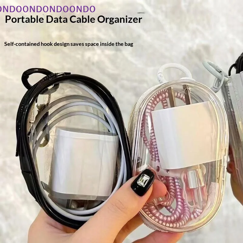 Portable Mini Clear Zipper Storage Bag - Space-Saving Cable Organizer For Earphones Chargers Versatile With Handy Keychain Loop