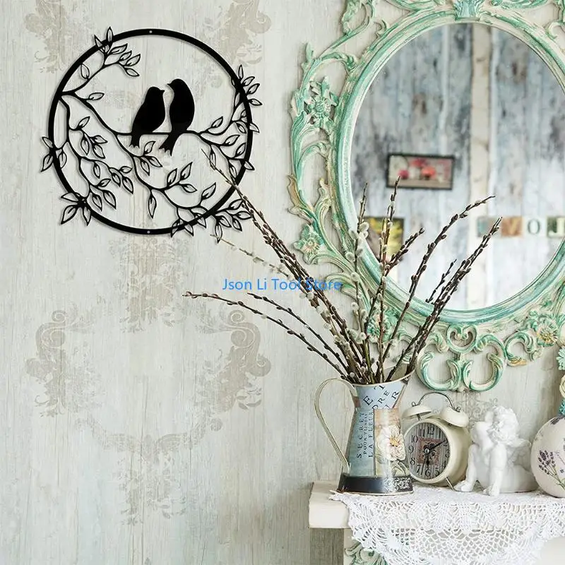 

Y08D Metal Round Wall Art Bird on Tree Branch Wall Home Decorations Housewarming Gift Party Decor for Living Room