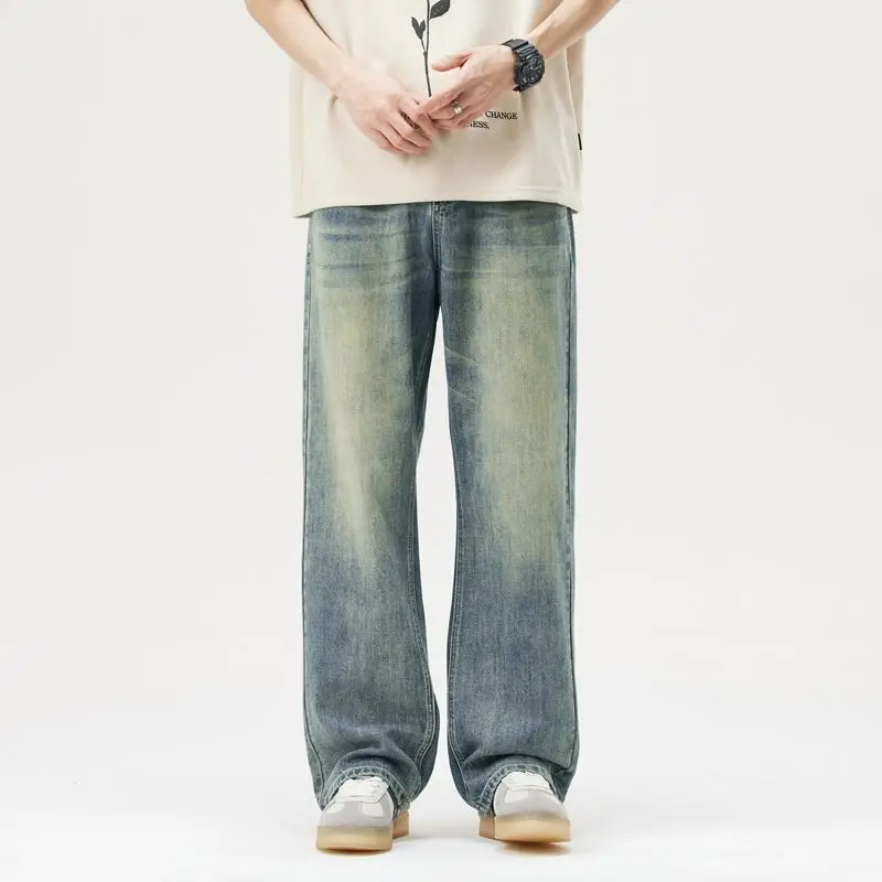 

Fashion High Street Denim Pants 2025 New Vintage Nostalgic Wash Jeans Loose Casual Straight Wide Design Trousers man‘s jeans
