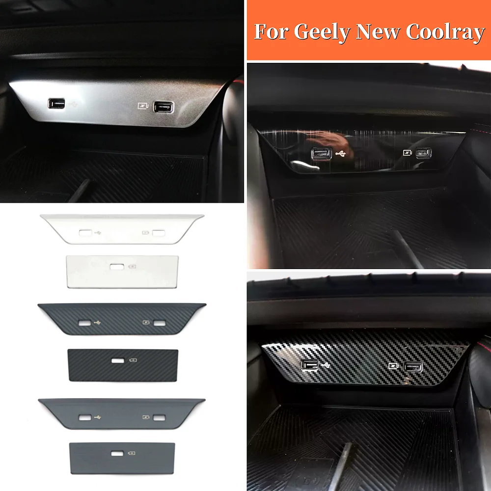 

For Geely New Coolray 2023-2024 Accessories Stainless Car Front Rear USB Charger Plug Panel Covers Hole Frame Trim Mouldings