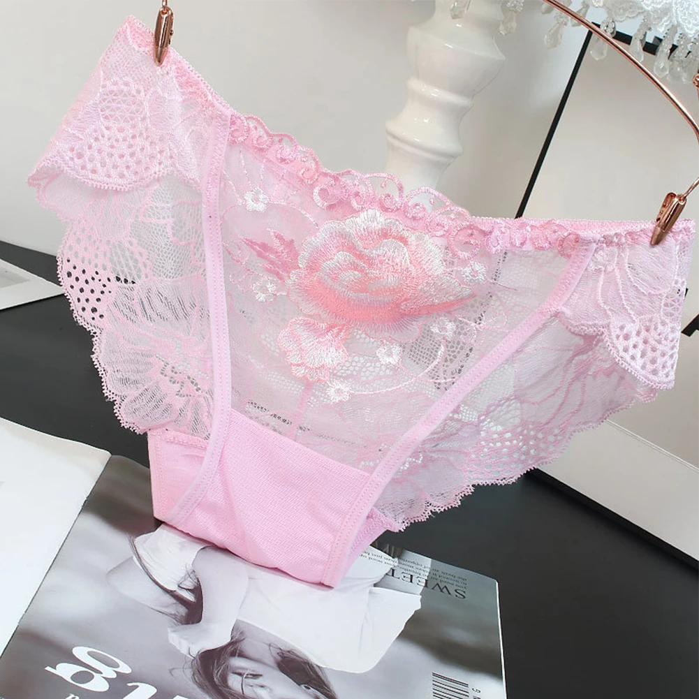 

Women Underwear Lace Transparent Briefs Seamless Floral Embroidery See Though Panties Ultrathin Knickers Underpants Lingerie