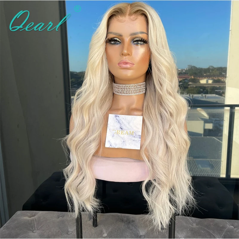 Natural Loose Wave Full Lace Wigs Real Human Hair HD Lace Frontal Wig Brazilian Long Wig Icy White Blonde Colored Thick Qearl