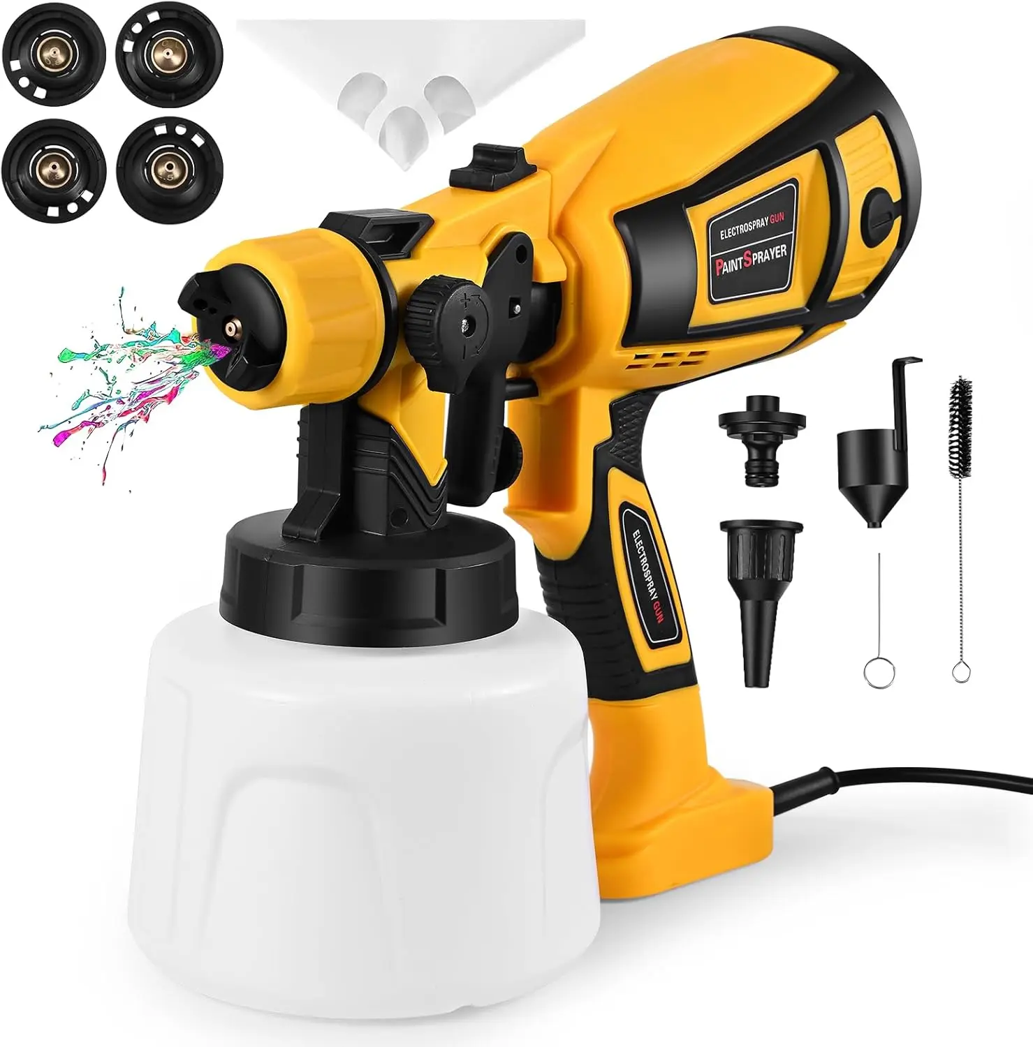 Spray painting system, electric spray gun 1400ml large container spray gun, with 4 nozzles and 3 models, for house cabinets