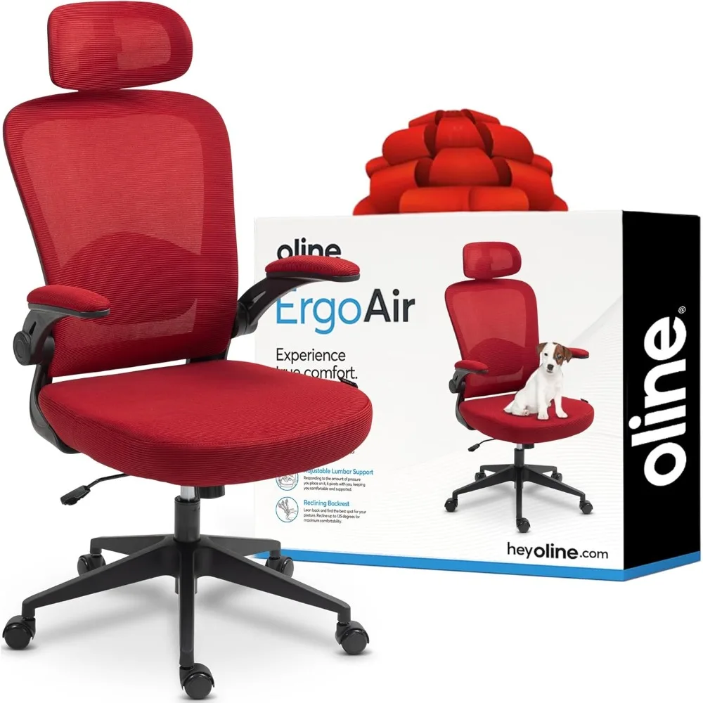 

Эргономичное офисное кресло ErgoAir — регулируемая поясничная поддержка, откидные подлокотники, сетчатое компьютерное кресло, поворотное вращающееся кресло Executiv