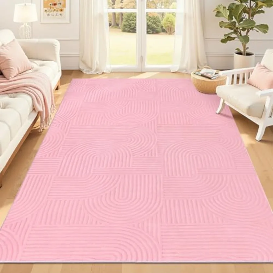 

Pink area rug for girls bedroom: 6x9 soft fluffy non-slip machine washable arch modern indoor mat, fuzzy floor carpet for kids