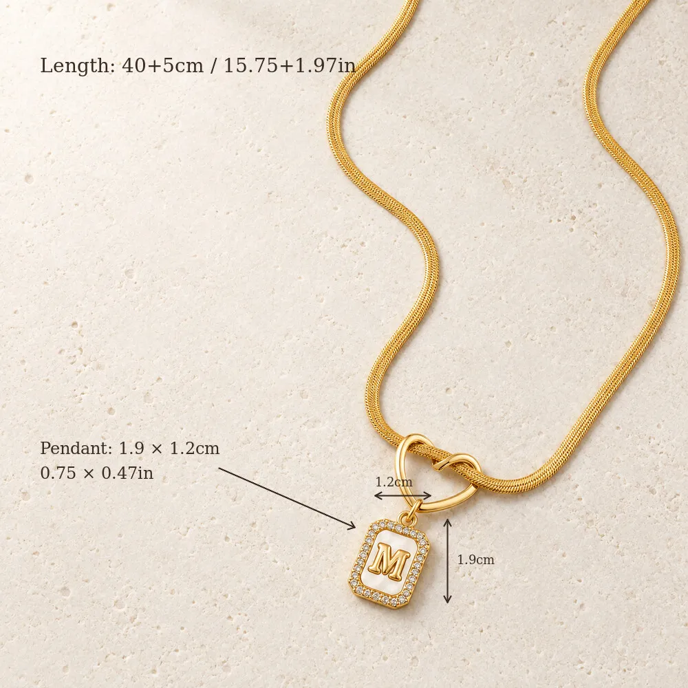 Initial-Charm-Schlangenkette, vergoldete Buchstaben-Halskette für Damen und Herren mit Herz-Knoten-Glied, rechteckiger Schmuck mit Zirkonia, Geschenk – Detail 4