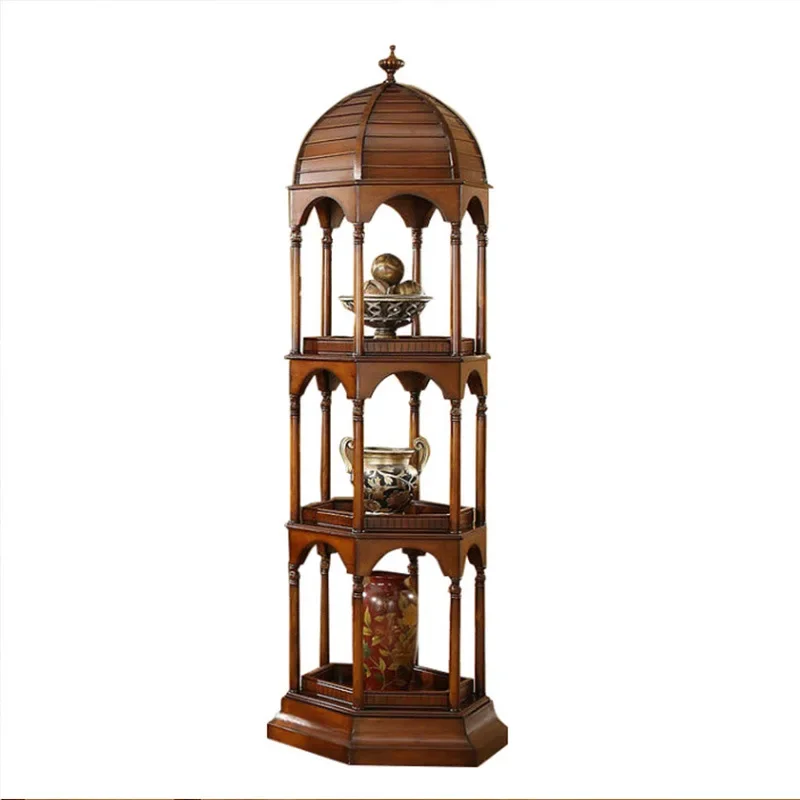 

European birdcage bookshelf floor-to-ceiling living room multi-layer antiques