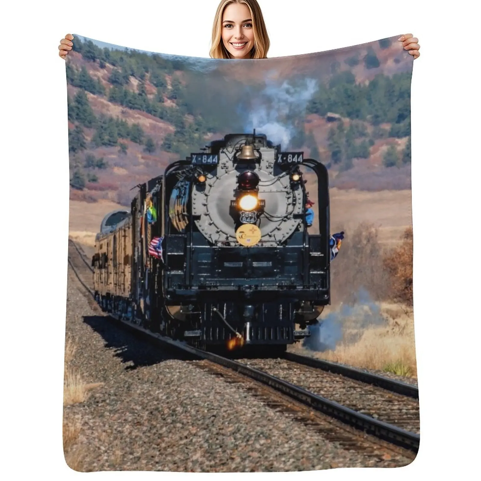 

Union Pacific 844 Throw Blanket Warm Flannel Blanket for Couch Chair Bedroom