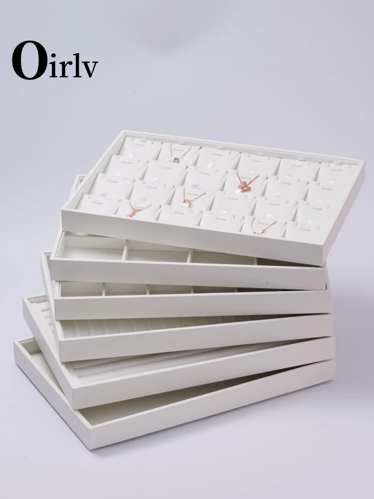 Oirlv Premium White Leather Multifunction Jewelry Tray Jewelry Drawer Organizer Trays Rings Earrings Storage Display Props