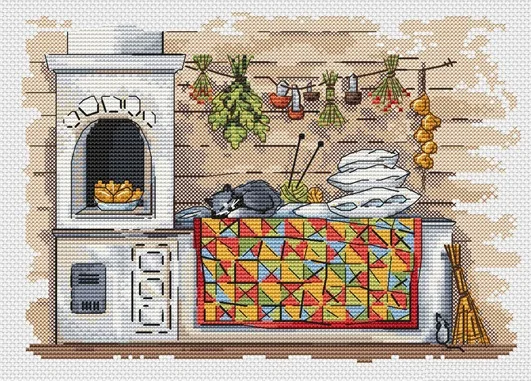 Cross Stitch 14CT Ecological Cotton Threads Embroidery Home Decoration Hanging Letter Flower Kitten sleeping beside the stove