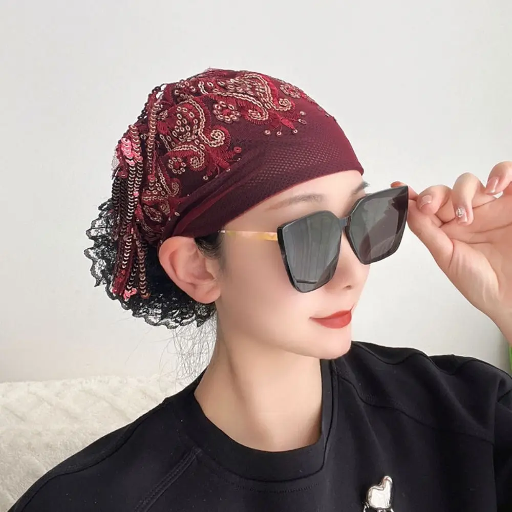 قبعة باوتو جيدة التهوية مع زهور للنساء ، قبعة صلاة مطرزة ، قبعة إسلامية من الدانتيل ، عصرية وجيدة التهوية ، الصيف