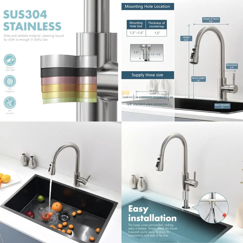 Grifo de cocina con rociador extraíble de un solo orificio: níquel cepillado, ideal para granja, RV, lavandería, exterior, uso en autocaravana