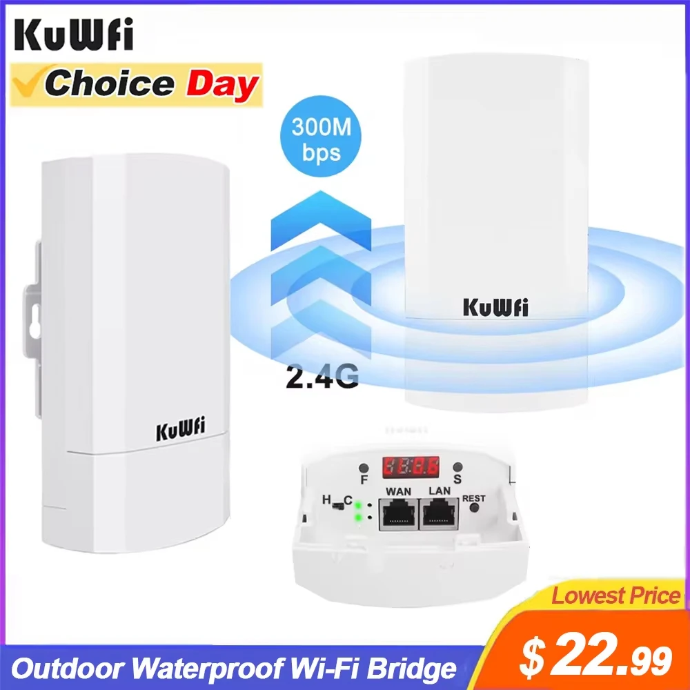 KuWfi Outdoor CPE Bridge Wireless Wi-Fi Access Point 300Mbps CPE Bridge PTP Long Range Extender AP Repeater Wi-Fi Signal 24V POE