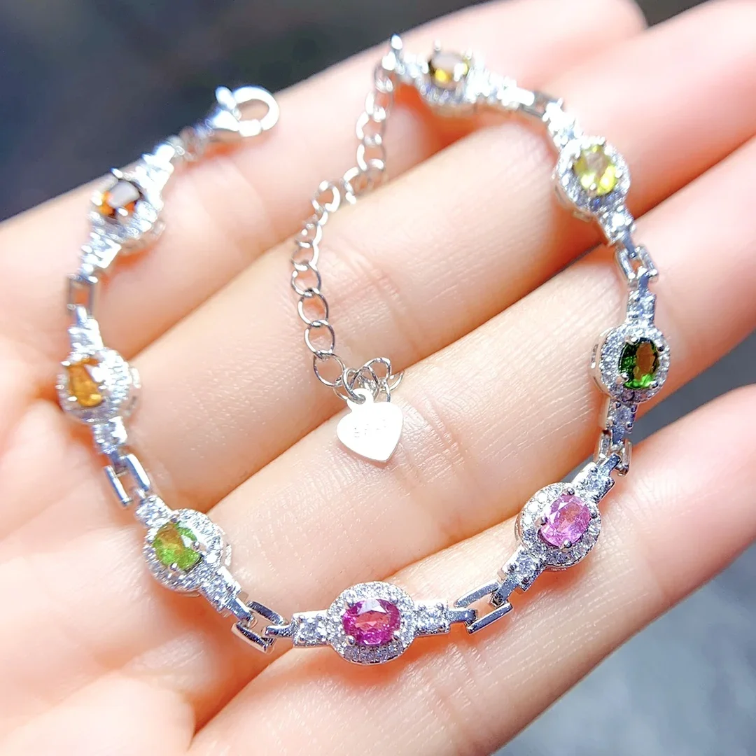 Jewelry Luxury 925 Sterling Silver Luxury Bracelet Ladies new Tourmaline Stone Christmas Gift Natural Gem Pack Mail Boutique