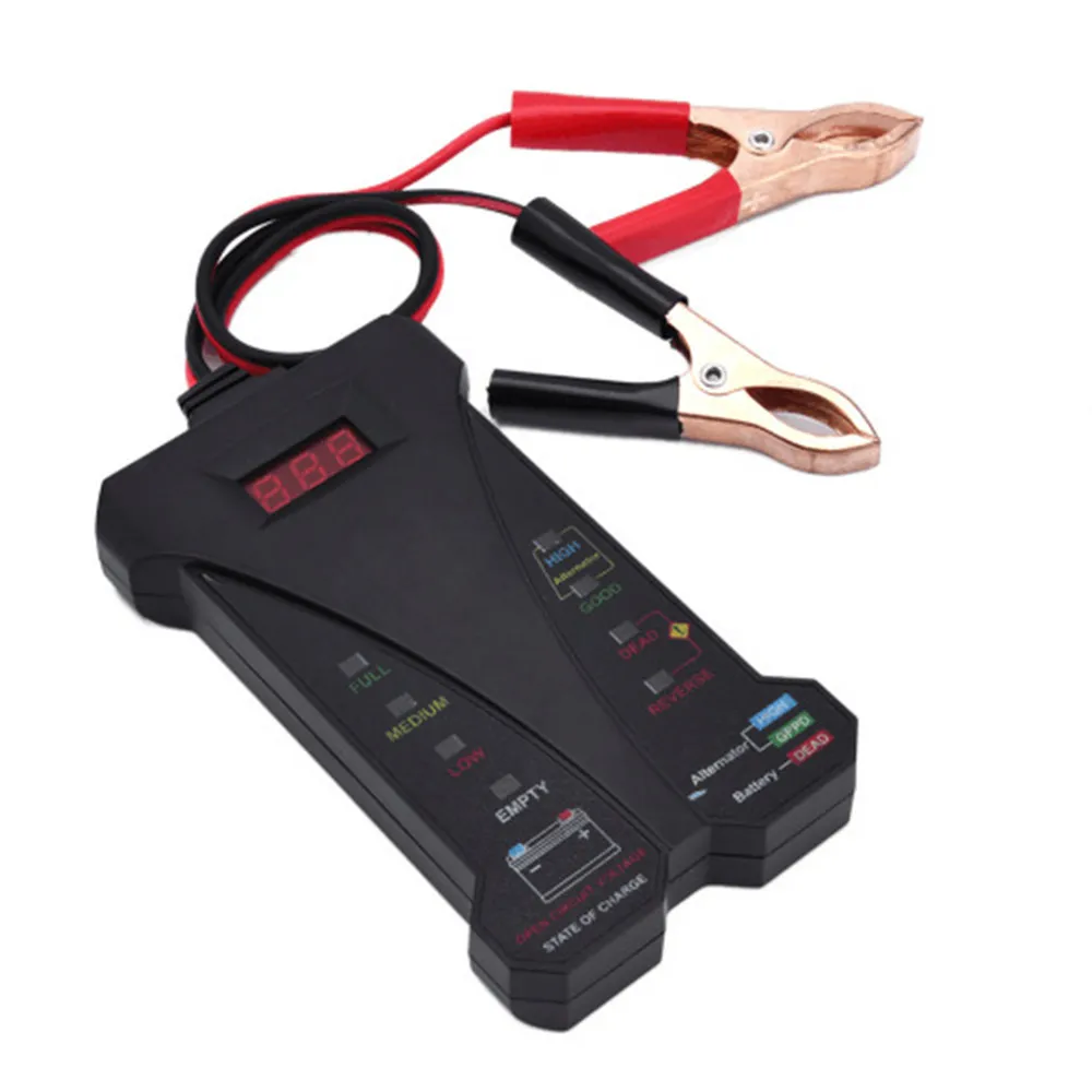 12V Digital Battery Tester Voltmeter and Alternator Charging System Analyzer with LCD Display and LED Indication 805A