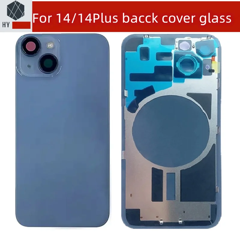 Back Glass Replacement for iPhone 14 Plus 14Plus Rear Housing Door with Small Parts Metal Plate Magnetic