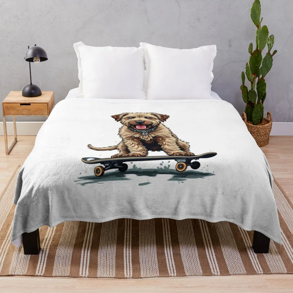 dog riding a skateboard Throw Blanket Luxury bed plaid Soft Plaid Bed Blankets