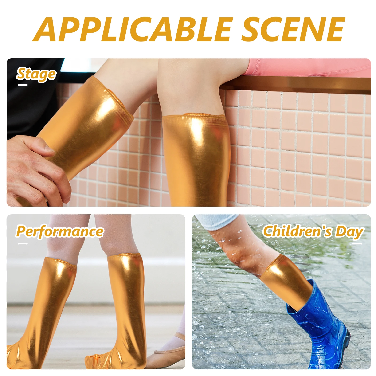 

Golden Kids Socks 1.4m Size Children Performing Props Comfortable Stage Shoe Covers Lightweight Cost Effective