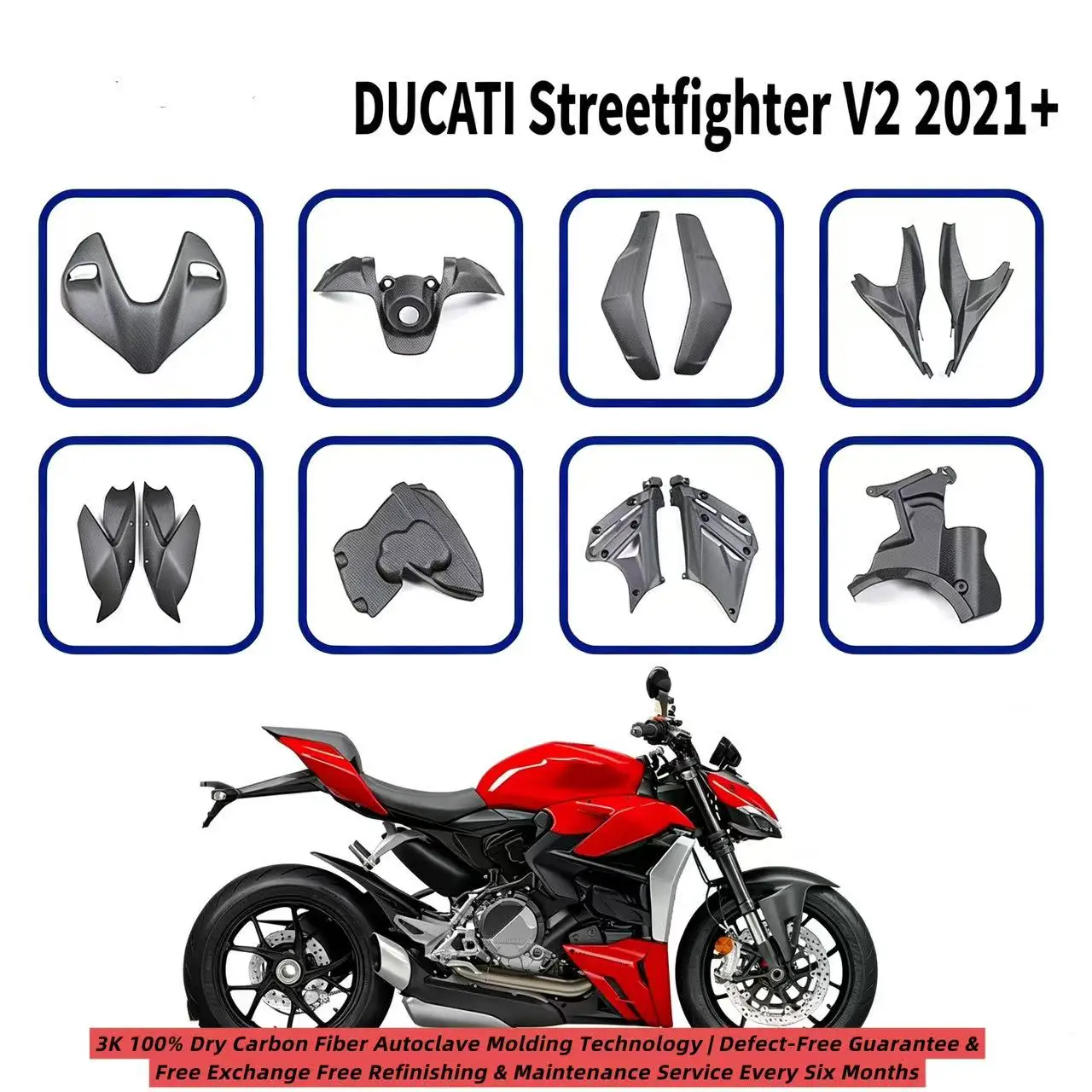 Suitable for Duceti Street Fighter V2 2021+ motorcycle accessories 100% pure dry carbon fiber side fender stationary wing