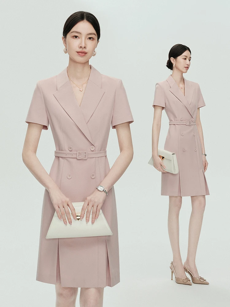 

Элегантное розовое платье-костюм для женщин, униформа для ресепшн, цельное платье, повседневный деловой стиль, полиэстер.