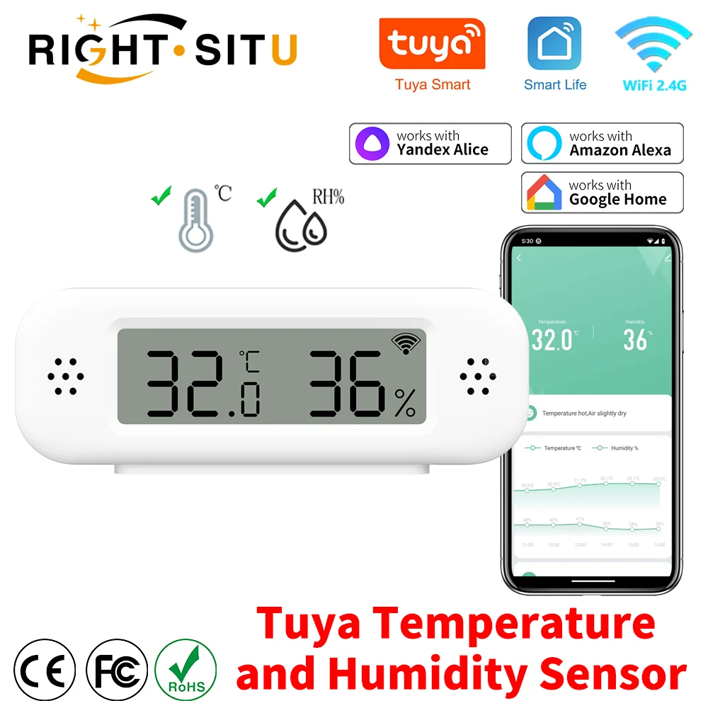 Tuya WiFi Mini Temperature Humidity For Smart Home Thermometer Hygrometer APP Remote Alarm Work with Google Home Yandex Alexa