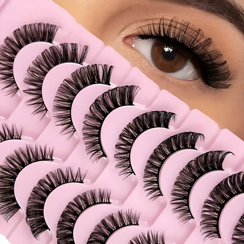 10 Paar DD Curl Dramatische Volumen-Kunstwimpern Natürlicher Look Wiederverwendbare Weiche Streifenwimpern für Tägliches & Party-Make-up