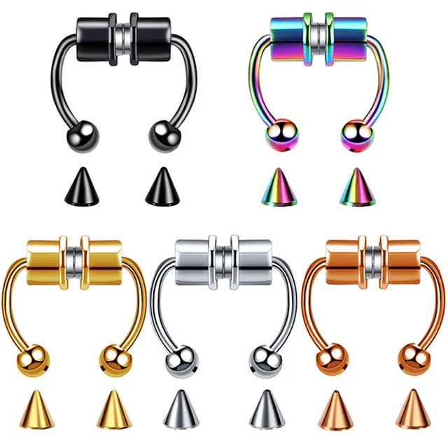 Kobiety fałszywy piercing kolczyk w nosie Hoop przegroda Piercing zacisk na nos Rock HipHoop magnes ze stali nierdzewnej moda biżuteria do ciała hurtownia