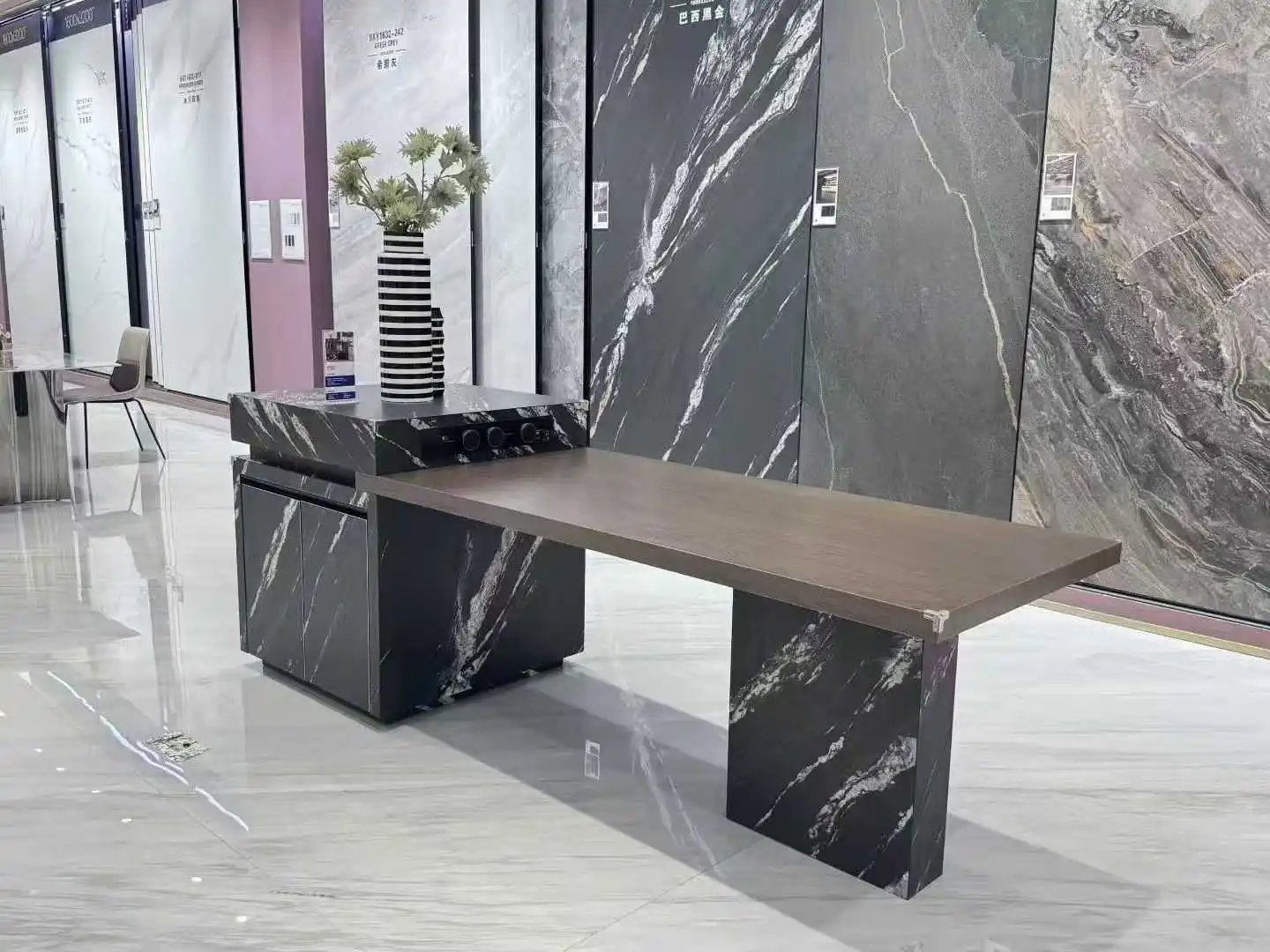 DSA minimalist rock slab island, wear-resistant and high temperature-resistant bar with sink, multi-functional bar table