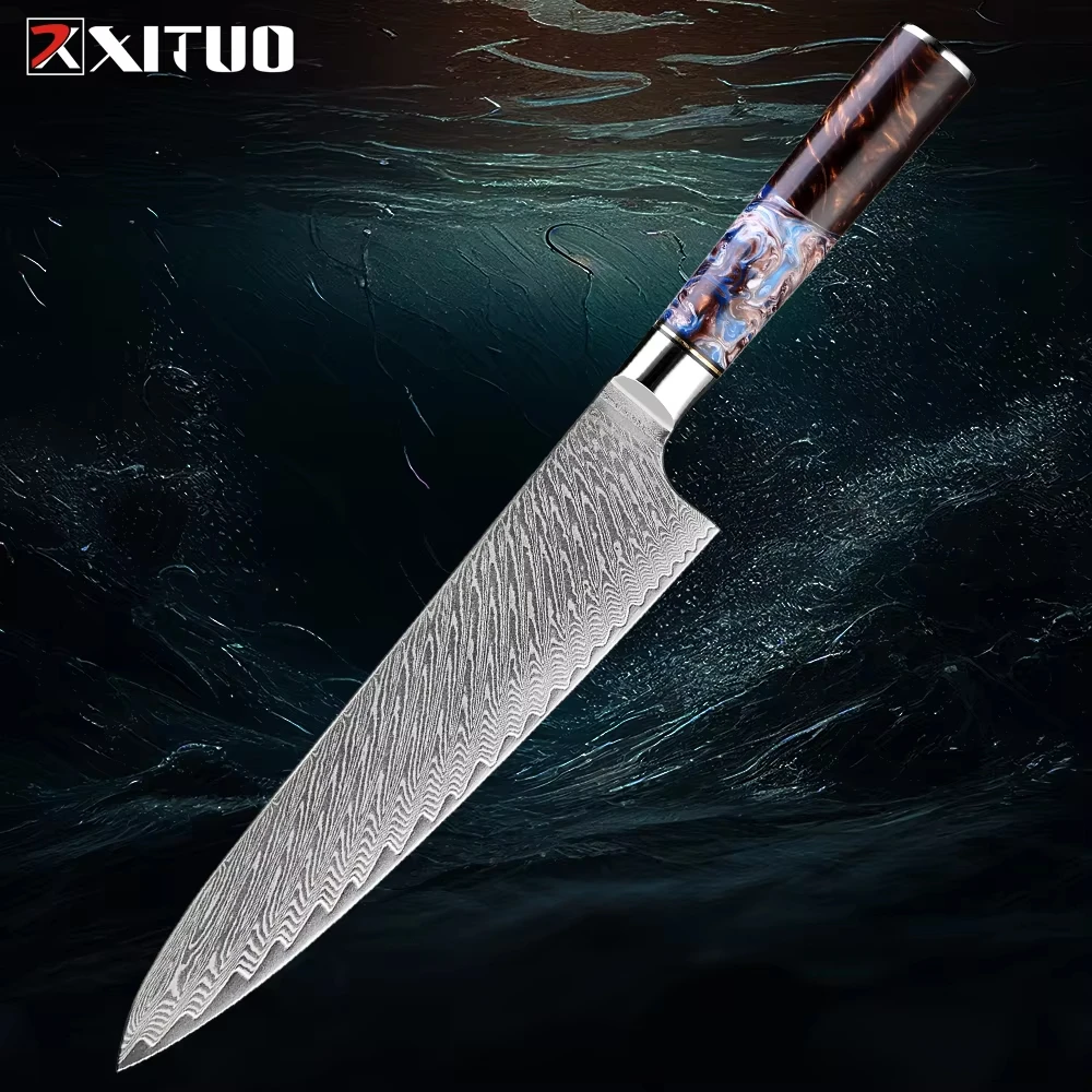 

Нож шеф-повара, 8-дюймовый дамасский японский нож шеф-повара, Pro Sharp дамасский кухонный нож, кухонные ножи шеф-повара с ручкой из смолы