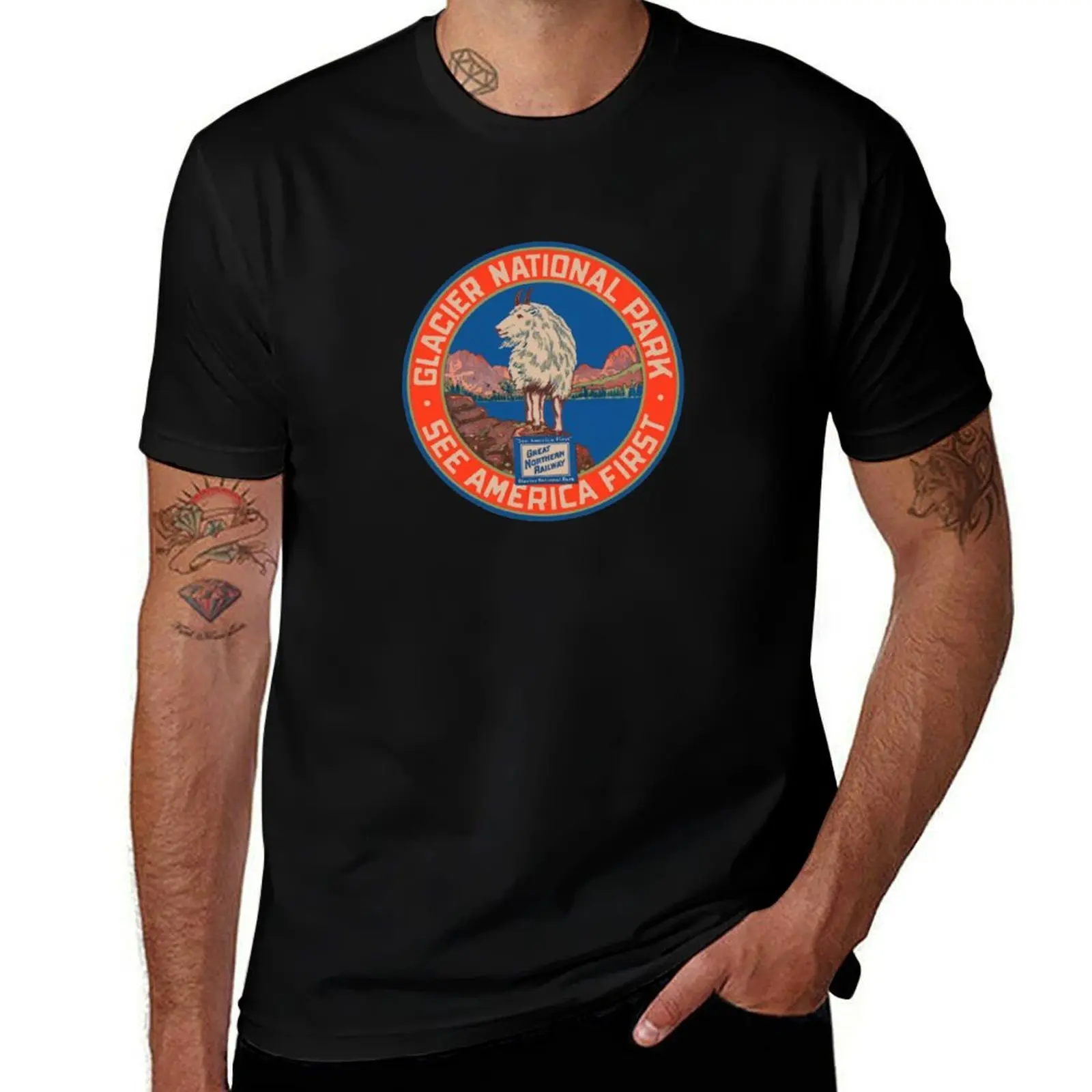 Vintage Glacier National Park Great Northern Railway T-Shirt Classic Graphic Short Sleeve Top T-Shirt