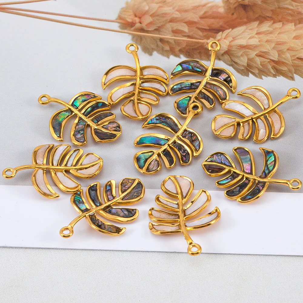 2pcs 에나멜 눈부신 나무 잎 펜던트 스테인레스 스틸 물고기 거북이 목걸이 매력 DIY 빈티지 귀걸이 쥬얼리 용품 만들기