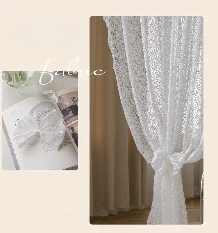 Vintage Lace White Gauze Curtains No Punch Telescopic Rod Installation Partition Curtains for Bedroom Finished Curtains