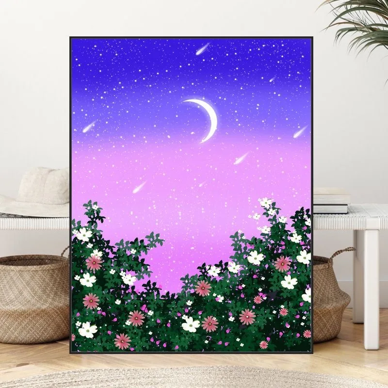 

A-0116 Sun Moon Stars Oil Painting - Abstract Landscape Art - Unique Home Decoration