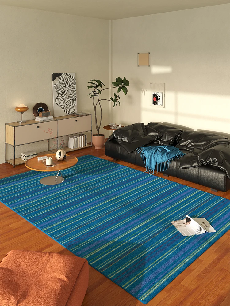 

Retro style blue striped carpet living room, light luxury high-end sofa coffee table leave-in