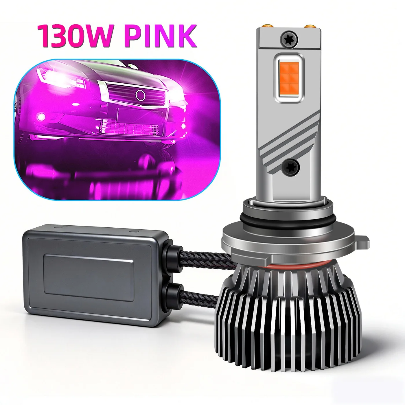

Dual Copper Tube LED Headlight Bulbs H1 H3 H7 H8 H9 H11 12V 130W Pink Purple Light Fog Lamp