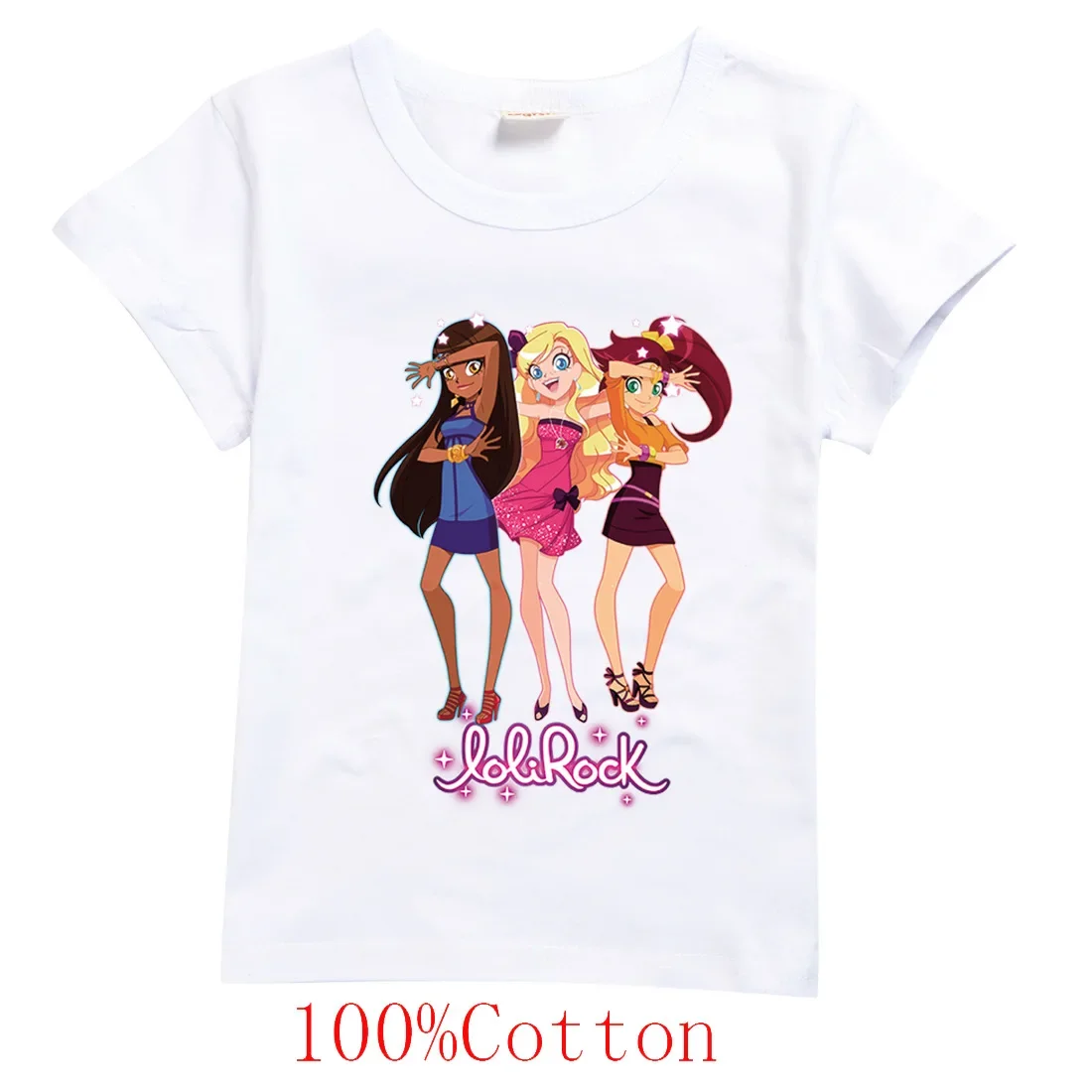 Kids LoliRock Rock Loli T-shirt for Girls Summer Cotton Short Sleeve Casual Tees Children Clothes Cartoon Tshirt O-neck Tops