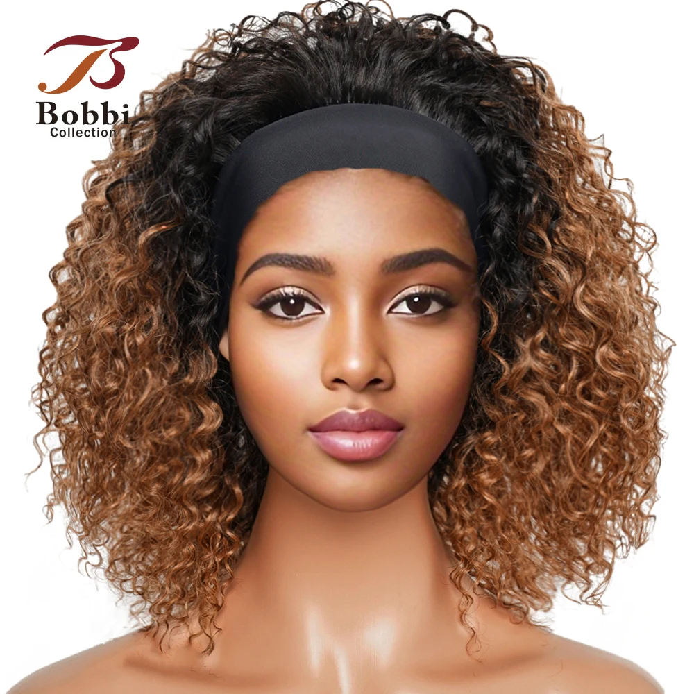 220% Density Glueless Human Hair Wigs for Women Short Curly Headband Wig Ombre…