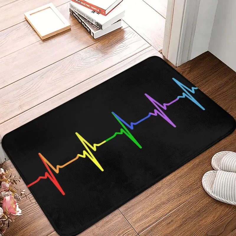 Custom Rainbow Pulse Hearbeat LGBT Doormat Mat Anti-Slip Bath Kitchen Bedroom Rug Carpet 40*60cm