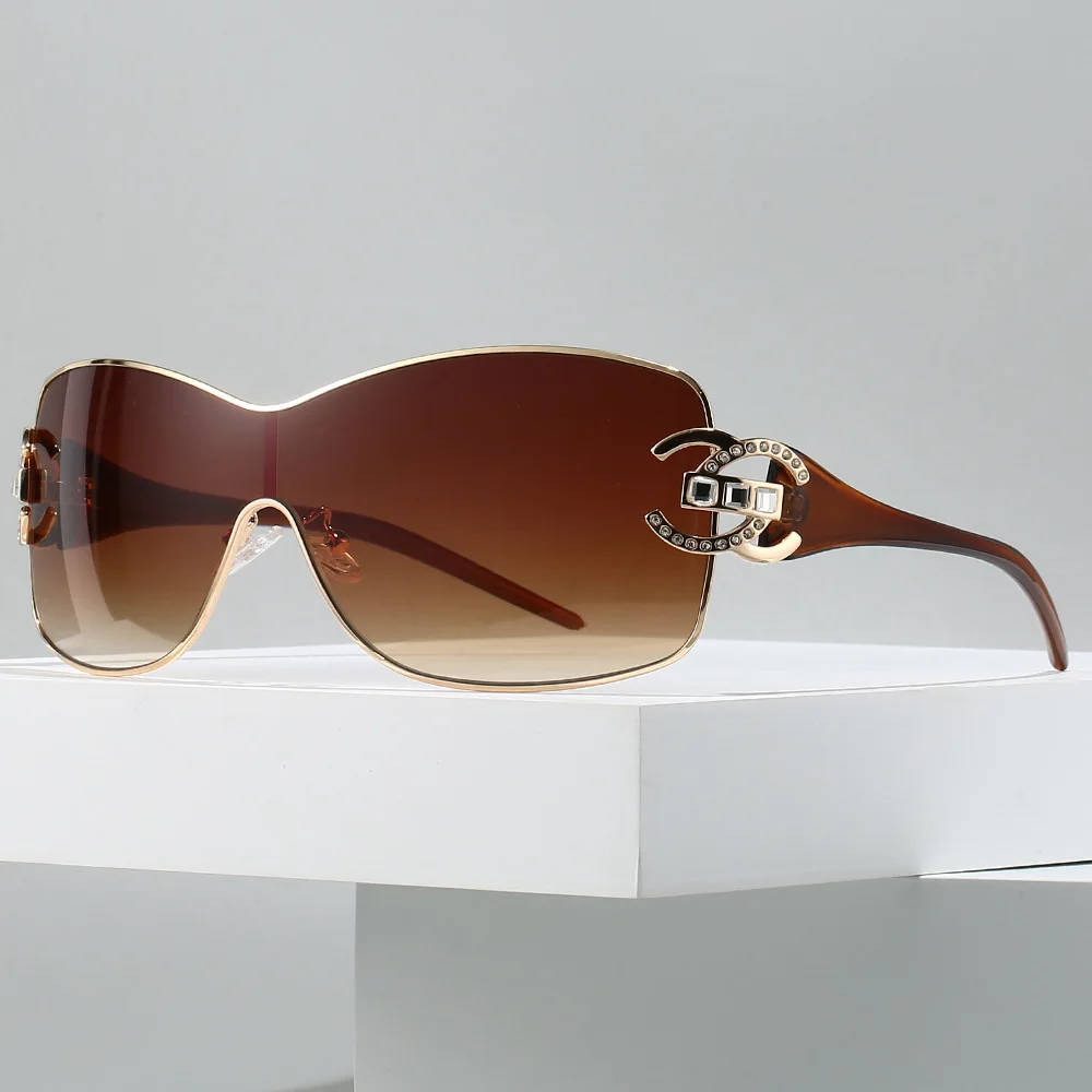 Lunettes de soleil de luxe surdimensionnées en diamant, une pièce, Punk, Vintage, pour femmes et hom