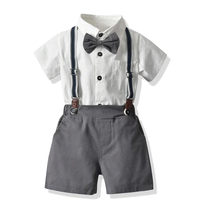 

2025 Fashion Kid Boys Gentleman Clothing Sets Outfits Children Boy Shorts Clothes Gentleman Short Sleeve Bowtie Shirt+suspenders