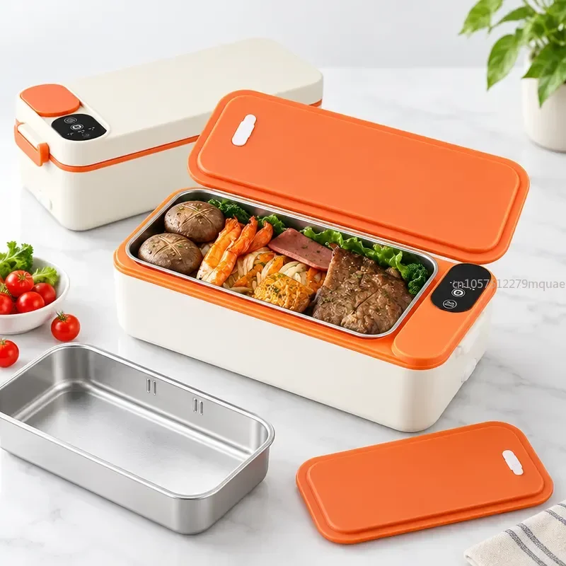 Rechargeable Wireless Electric Heating Lunch Box Stainless Steel Insulated Bento Box For Office Worker Student Car Use