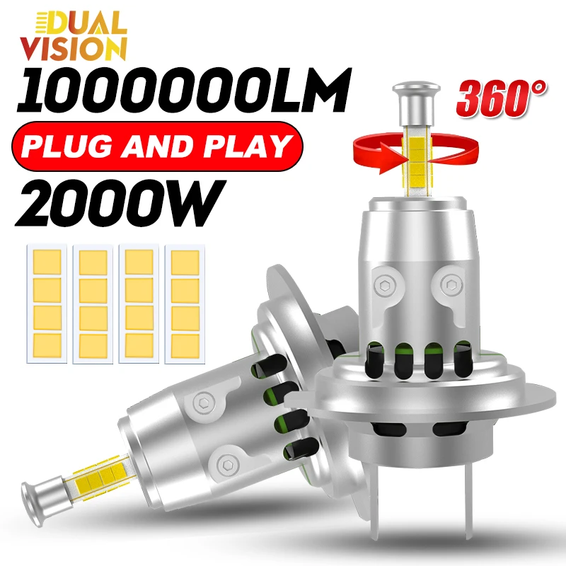 

3D H7 LED Headlight Bulb Mini H4 H1 H11 9005 9006 HB3 HB4 Super Bright 4 Side CSP Chips Auto Diode HeadLamp 360 Turbo Fan 6000K