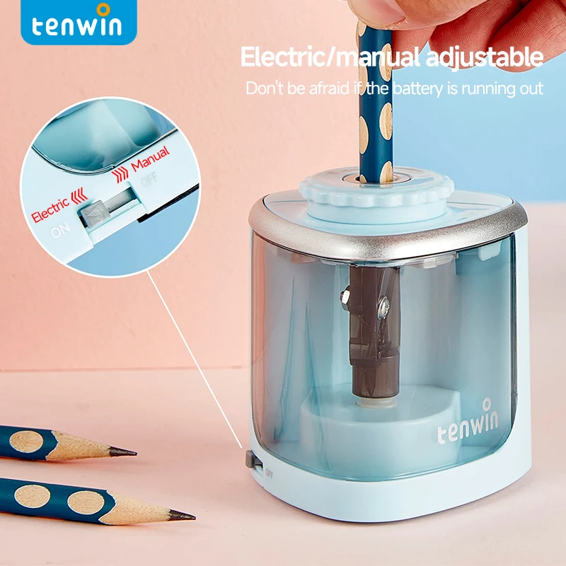 Imagem -02 - Tenwin-apontador de Lápis Elétrico Portátil para Crianças e Adultos Apontador de Lápis Automático Papelaria Automática Manual em 1